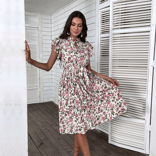 Drune - Damen Stilvolles geblümtes Kleid