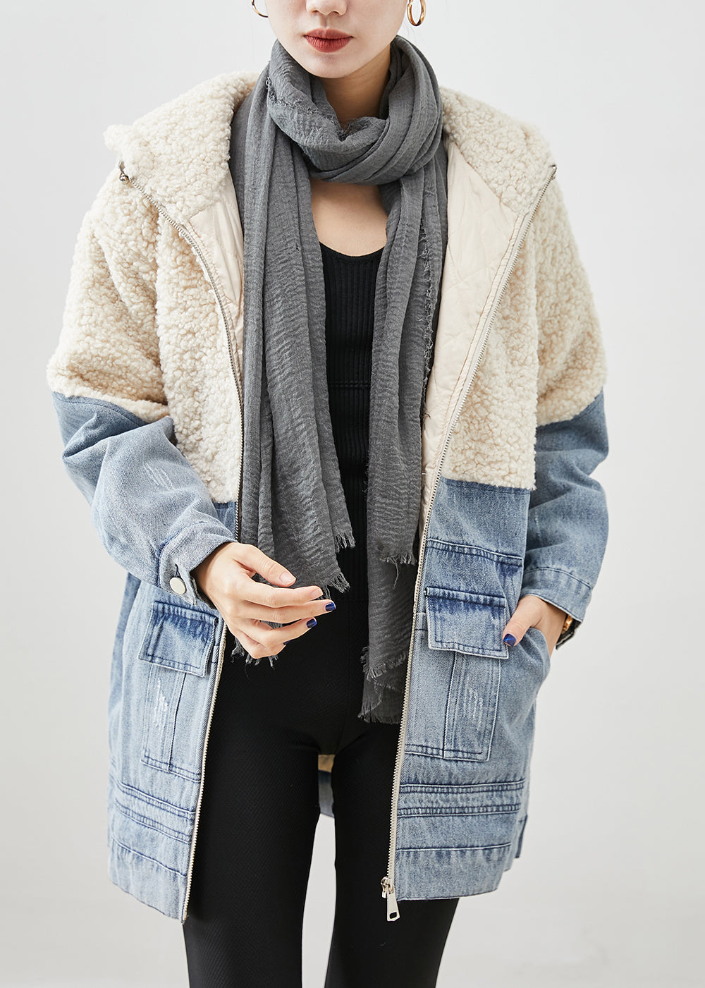 Drune | Patchwork Wolle Feine Baumwolle Gefüllte Puffers Jacken Kapuzen Winter