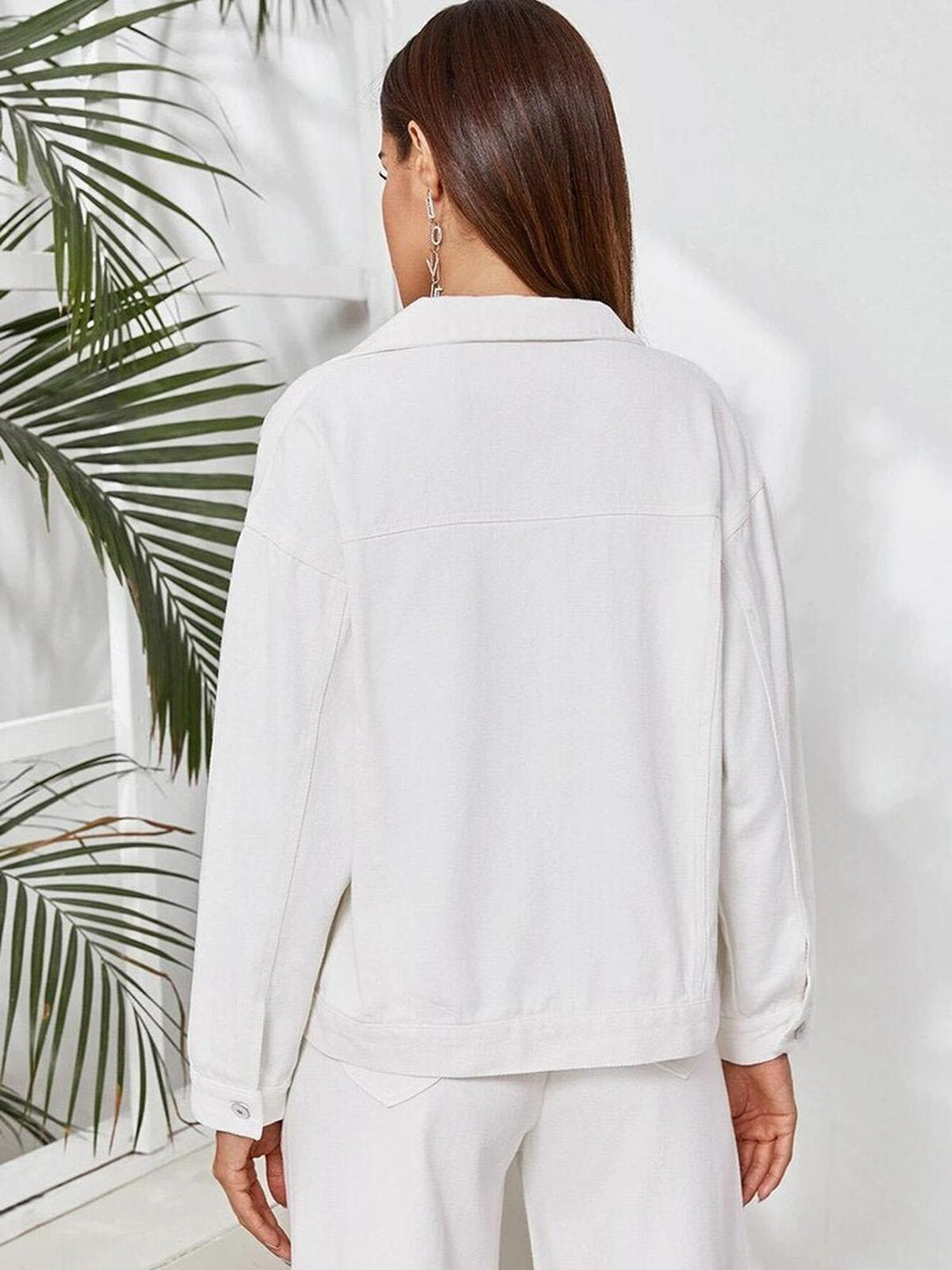 Drune | Weiße Damen Frühlingsjacke mit Knopfverschluss und Taschen
