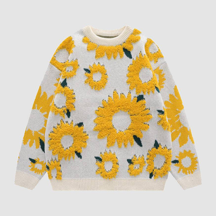 Drune | Pullover Sonnenblumenprint Acryl Gemustert, Bequem