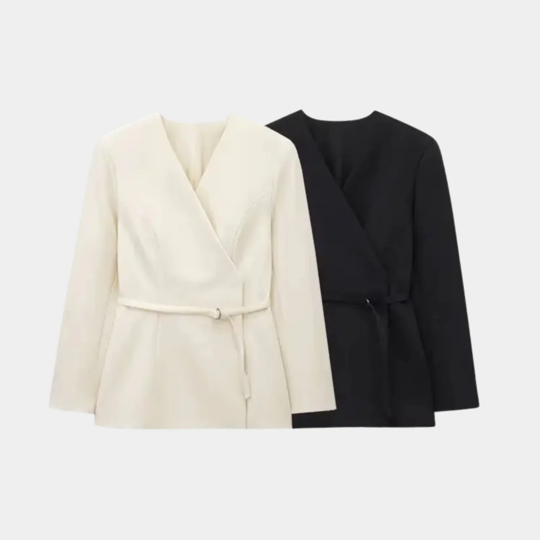 Drune | Damen Wickelblazerjacke mit Gürtel und Taillierter Passform