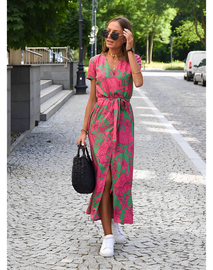 Drune | Bedruckt Kurzarm Maxi Kleid Sommerkleid