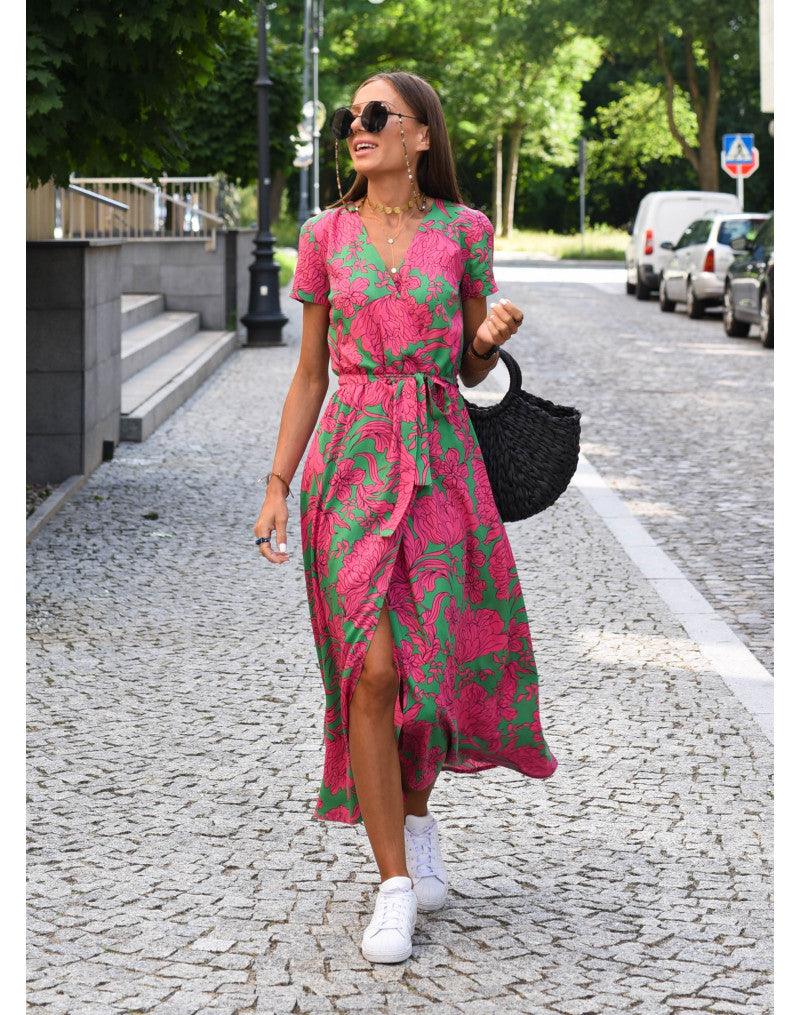 Drune | Kurzarm V-Ausschnitt Sommerkleid Maxikleid