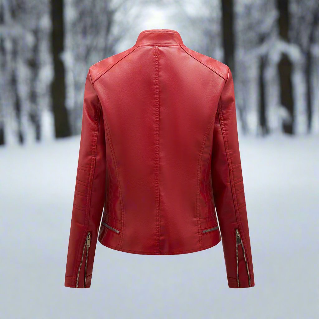 Drune | Lederjacke Biker Stil Reißverschluss Stehkragen Slim Fit