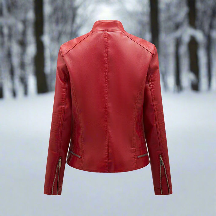 Drune | Lederjacke Biker Stil Reißverschluss Stehkragen Slim Fit