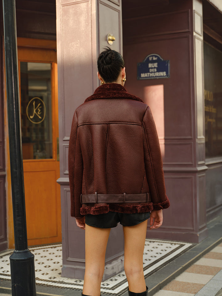 Drune | Lederjacke Futter Aus Pelz Kunstpelz Burgunder Lederjacke Damen Lederjacke