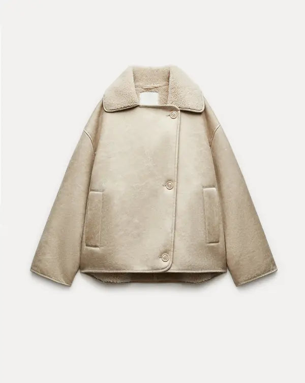 Drune | Lederjacke Teddy Gefüttert Übergröße Fleece Lederjacke Frauen Lederjacke