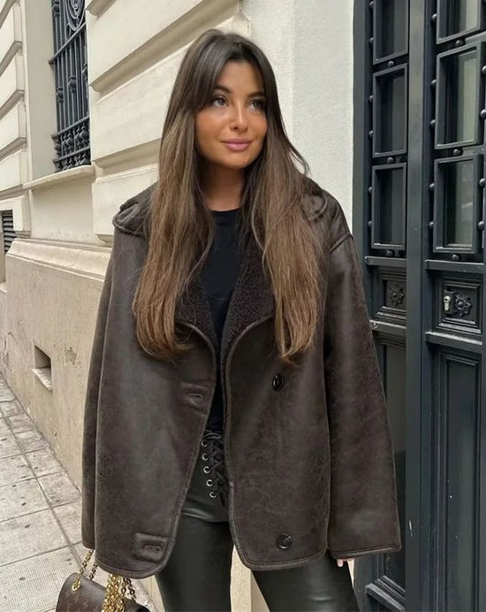 Drune | Lederjacke Teddy Gefüttert Übergröße Fleece Lederjacke Frauen Lederjacke