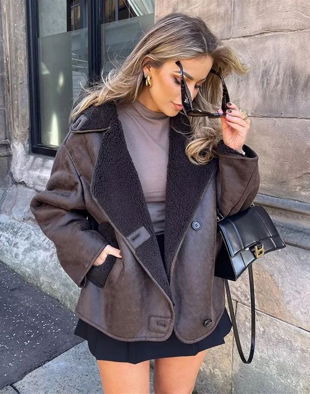 Drune | Lederjacke Teddy Gefüttert Übergröße Fleece Lederjacke Frauen Lederjacke