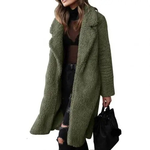 Drune Plüsch Warm Strickjacke Revers Langarm Midimantel