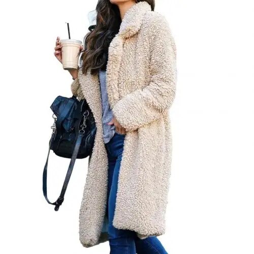 Drune Plüsch Warm Strickjacke Revers Langarm Midimantel