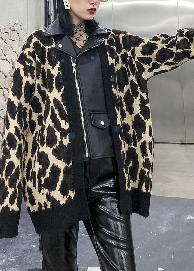 Drune | Patchwork-Strick-Outwear Plus-Size-Bekleidung Leopard Falsche Zwei-Teile Strickmäntel