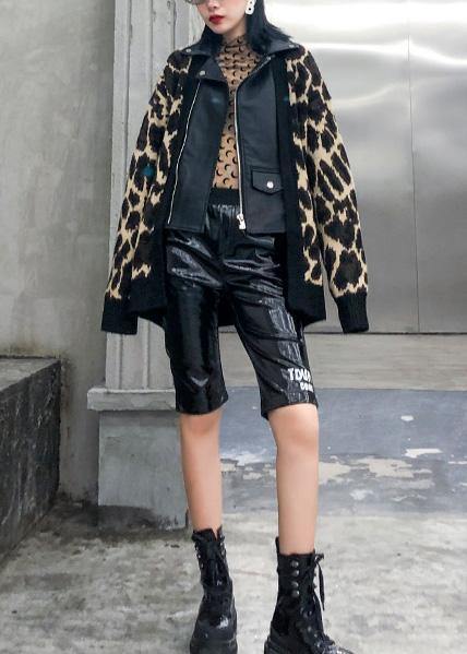 Drune | Patchwork-Strick-Outwear Plus-Size-Bekleidung Leopard Falsche Zwei-Teile Strickmäntel