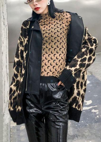 Drune | Patchwork-Strick-Outwear Plus-Size-Bekleidung Leopard Falsche Zwei-Teile Strickmäntel