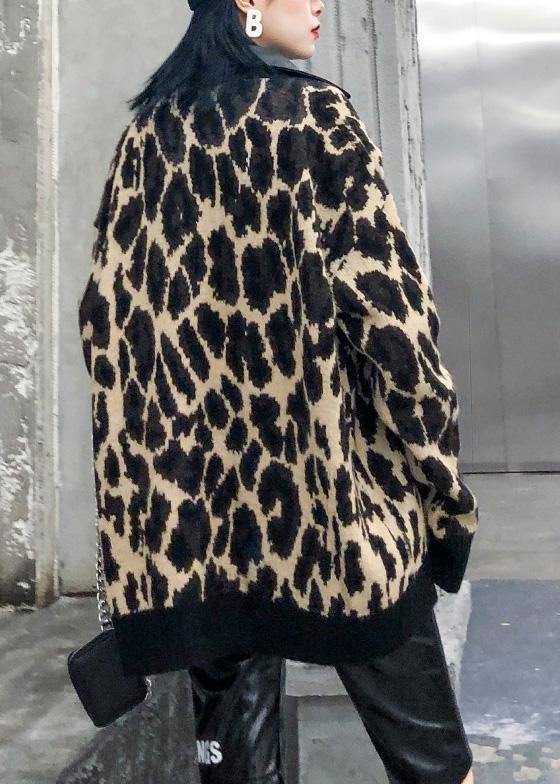 Drune | Patchwork-Strick-Outwear Plus-Size-Bekleidung Leopard Falsche Zwei-Teile Strickmäntel