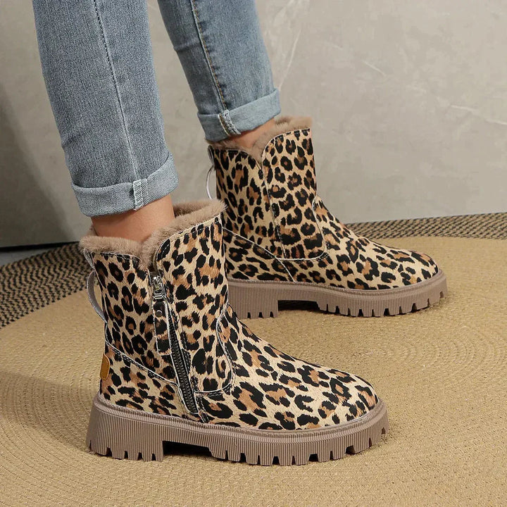Drune | Mode Leopardprint-Stiefel für Frauen – Winter-Plateauschuhe mit gemütlichem Kunstpelzfutter