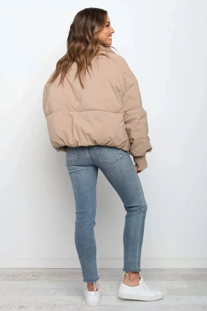 Drune | Damen Casual Kurze Gepolsterte Pufferjacke mit Reißverschluss und Taschen