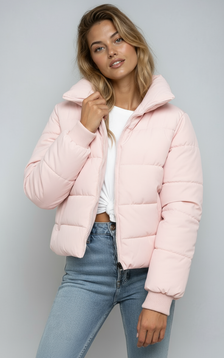 Drune | Damen Casual Kurze Gepolsterte Pufferjacke mit Reißverschluss und Taschen