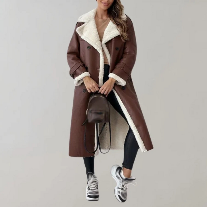 Drune | Fleece Futter Doppelreihig Lange Übergangsjacke Frauen Lange Winterjacken für Damen