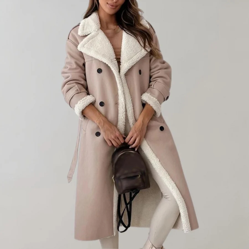 Drune | Fleece Futter Doppelreihig Lange Übergangsjacke Frauen Lange Winterjacken für Damen