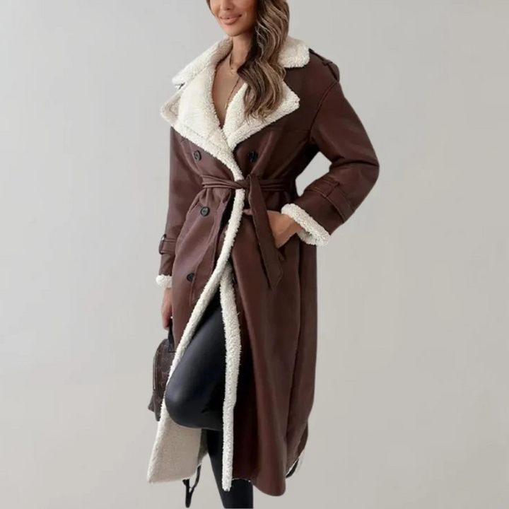 Drune | Fleece Futter Doppelreihig Lange Übergangsjacke Frauen Lange Winterjacken für Damen