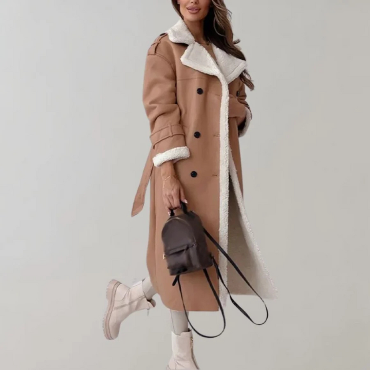Drune | Fleece Futter Doppelreihig Lange Übergangsjacke Frauen Lange Winterjacken für Damen