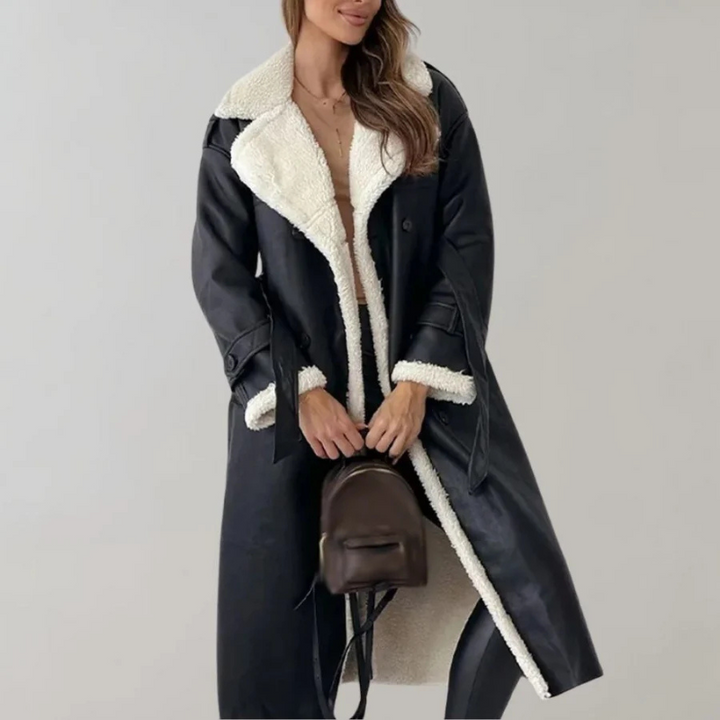 Drune | Fleece Futter Doppelreihig Lange Übergangsjacke Frauen Lange Winterjacken für Damen