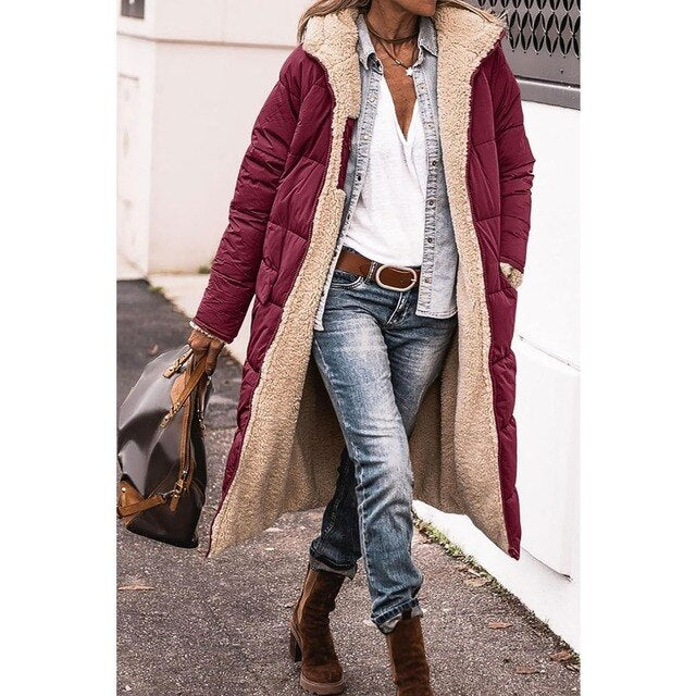 Drune - Frauen Kapuzen-Sherpa - Fleece gefütterte Pufferjacke