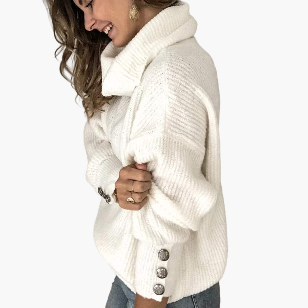 Drune | Pullover mit Rollkragen und Knopfdetails - Modischer Freizeit Strickpullover