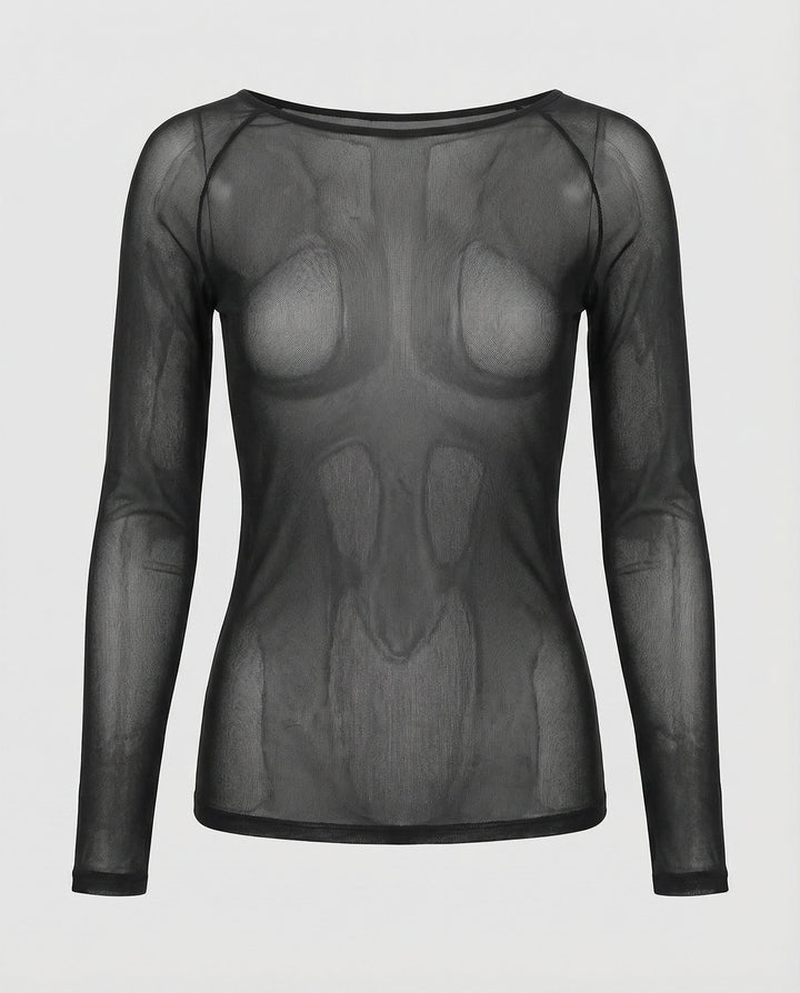 Transparentes Mesh Langarm Top | Drune