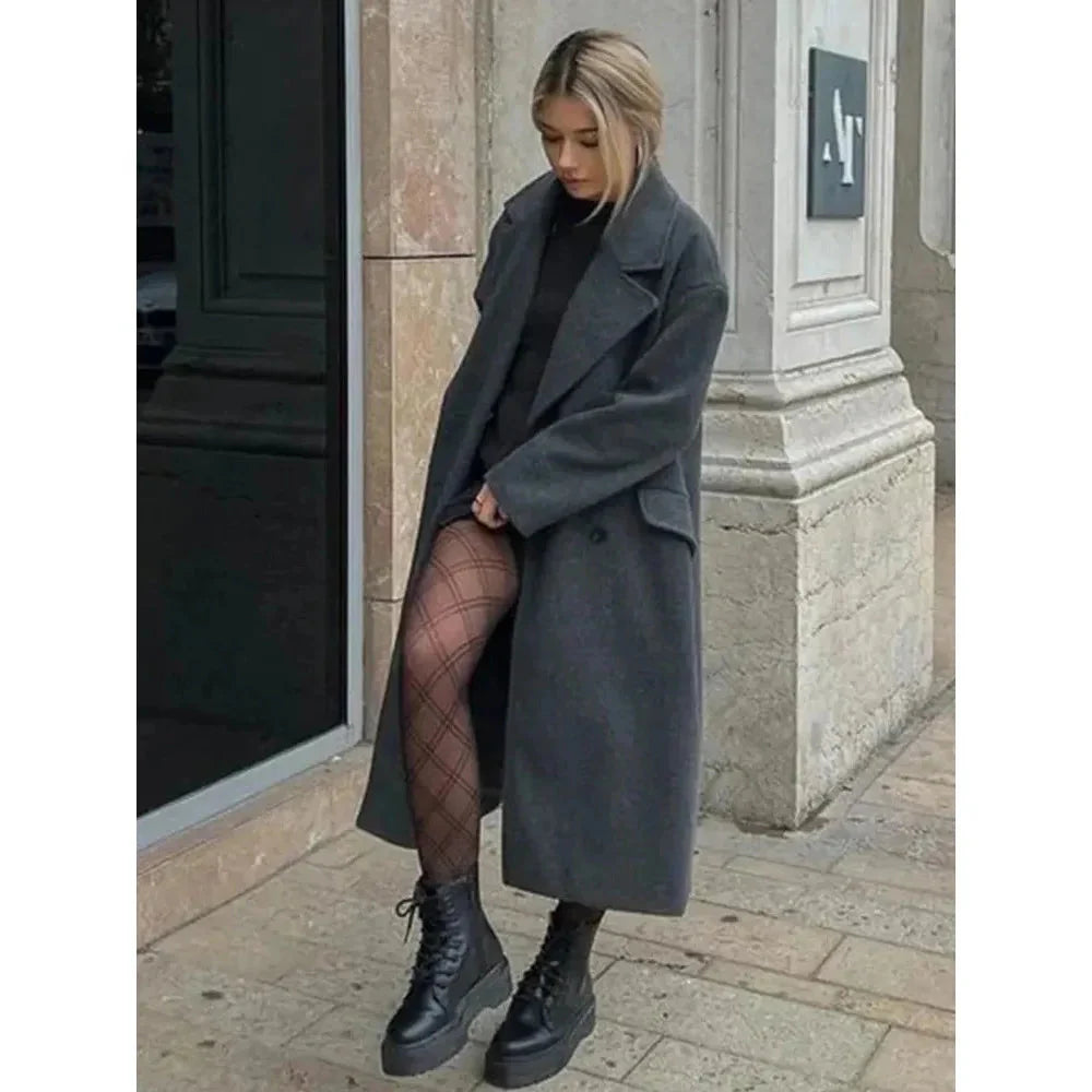 Drune | Doppelreiher Übergrößen Langer Wollmantel Damen Winterjacken & Mäntel