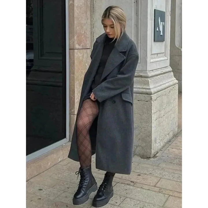 Drune | Doppelreiher Übergrößen Langer Wollmantel Damen Winterjacken & Mäntel