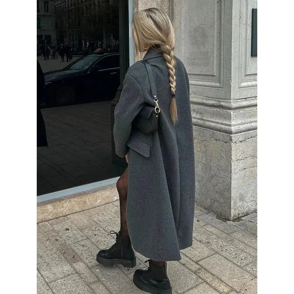 Drune | Doppelreiher Übergrößen Langer Wollmantel Damen Winterjacken & Mäntel
