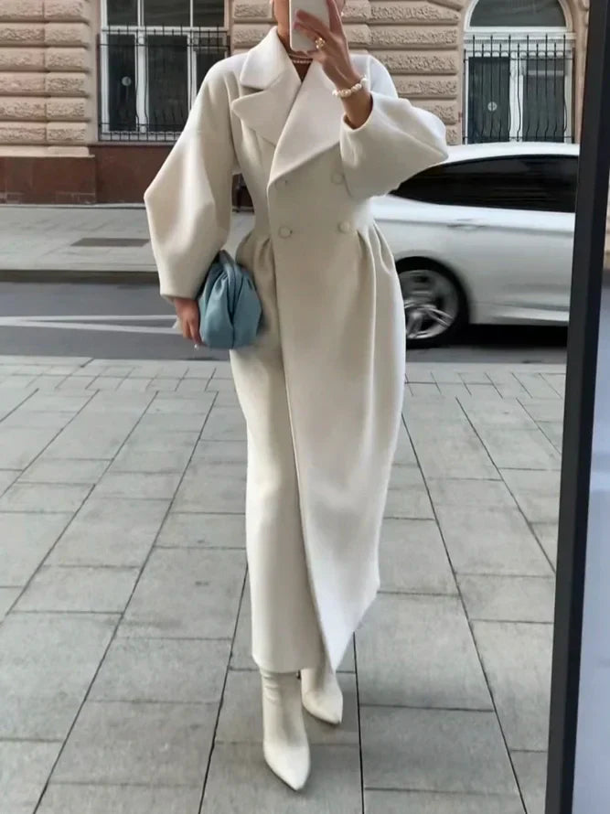 Drune | Eleganter Double Breasted Lange Wollübermantel für Damen