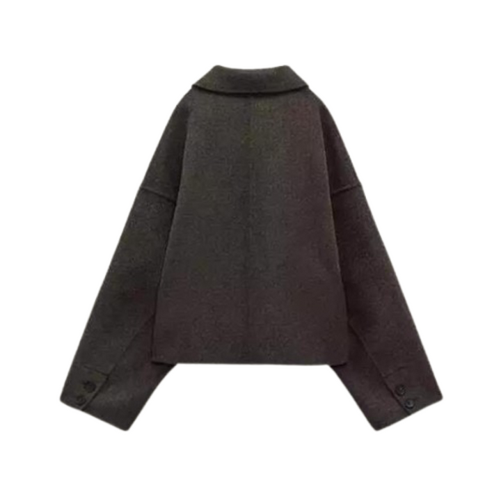 Drune | Einreiher Lockere Passform Kurzer Wollmantel Woll Trenchcoat für Damen