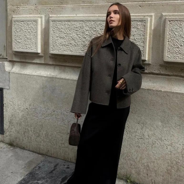 Drune | Einreiher Lockere Passform Kurzer Wollmantel Woll Trenchcoat für Damen