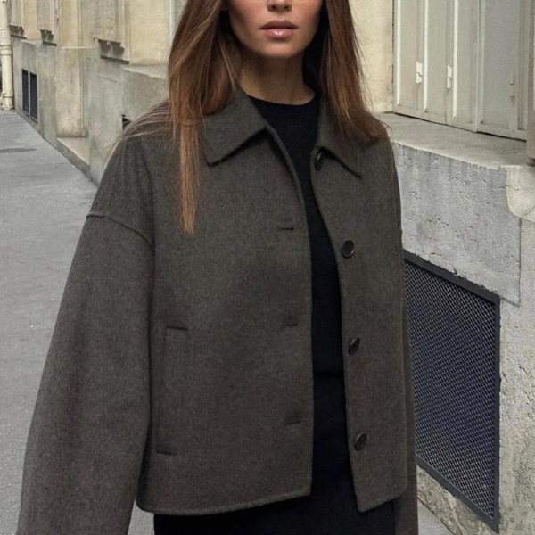 Drune | Einreiher Lockere Passform Kurzer Wollmantel Woll Trenchcoat für Damen