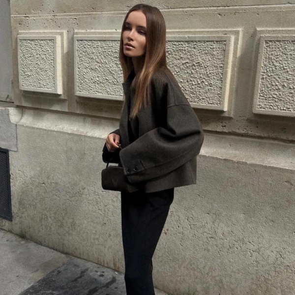 Drune | Einreiher Lockere Passform Kurzer Wollmantel Woll Trenchcoat für Damen