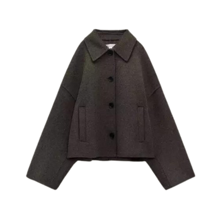 Drune | Einreiher Lockere Passform Kurzer Wollmantel Woll Trenchcoat für Damen