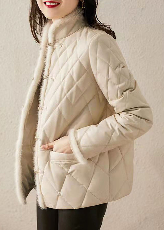 Drune | Aprikosen Taschen Chinesische Knopf Patchwork Baumwollgefüllte Jacken Winter