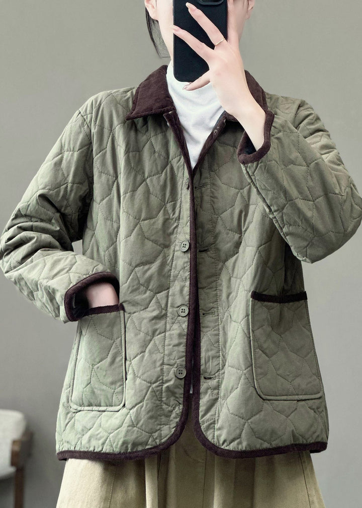 Drune | Army Green Peter Pan Kragen Taschen Feine Baumwolle Gefütterte Jacken Winter