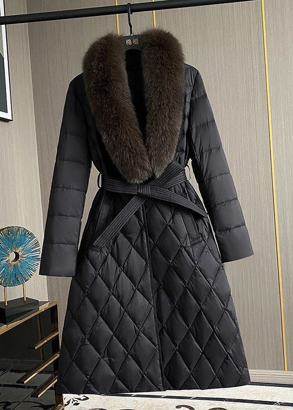Drune | Black Fox Kragen Slim Fit Entenfedern Puffers Jacken Winter