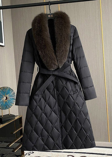 Drune | Black Fox Kragen Slim Fit Entenfedern Puffers Jacken Winter