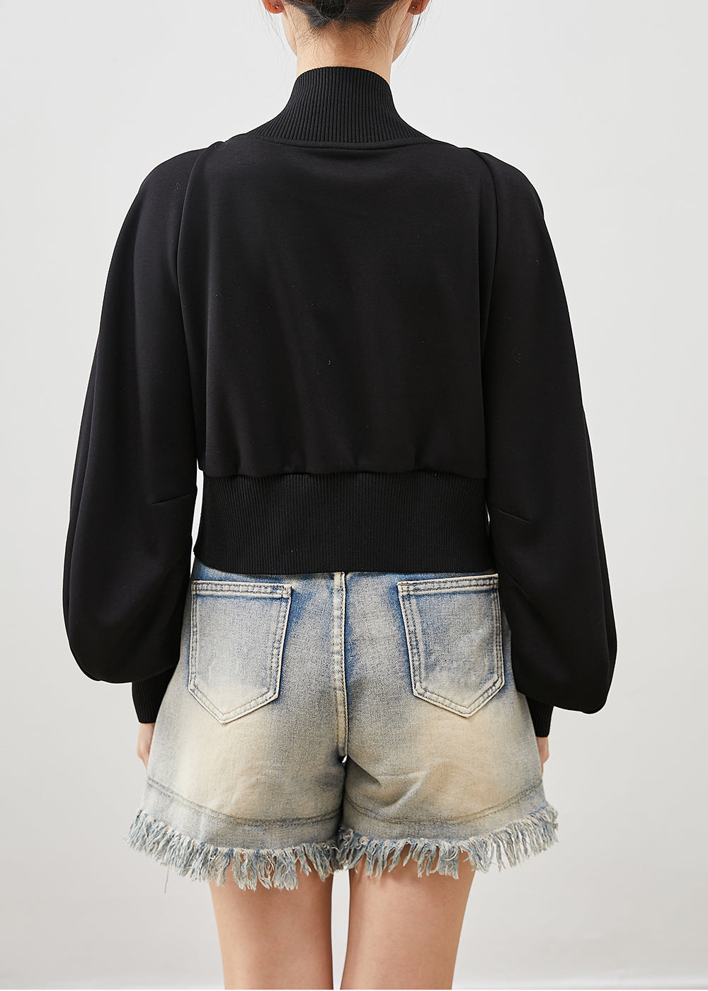 Drune | Schwarze Übergroße Patchwork Denim Fake Zwei Stück Mäntel