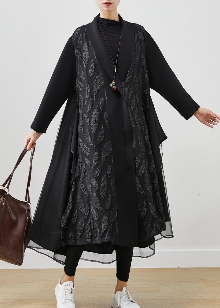 Drune | Schwarze Übergroße Patchwork Jacquard Baumwoll-Trenchcoats
