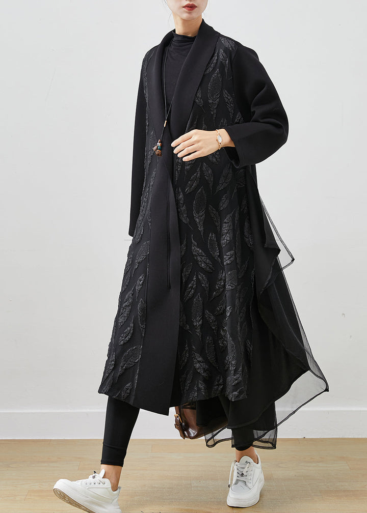Drune | Schwarze Übergroße Patchwork Jacquard Baumwoll-Trenchcoats