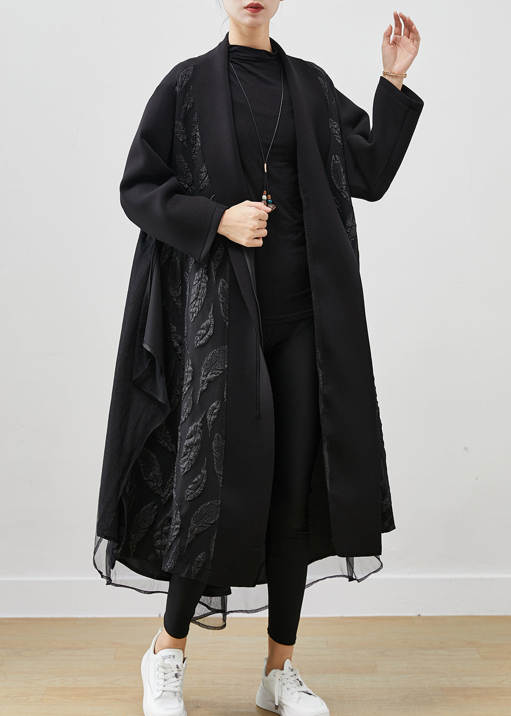 Drune | Schwarze Übergroße Patchwork Jacquard Baumwoll-Trenchcoats
