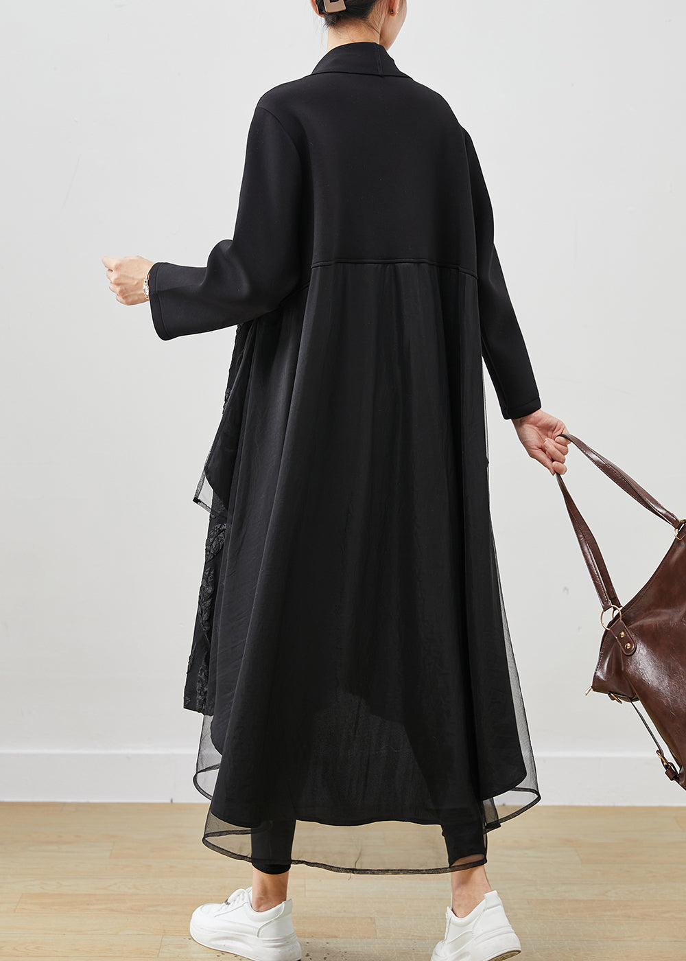 Drune | Schwarze Übergroße Patchwork Jacquard Baumwoll-Trenchcoats