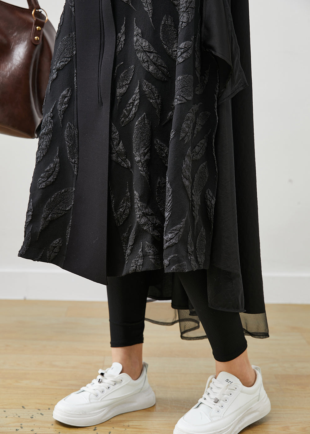 Drune | Schwarze Übergroße Patchwork Jacquard Baumwoll-Trenchcoats