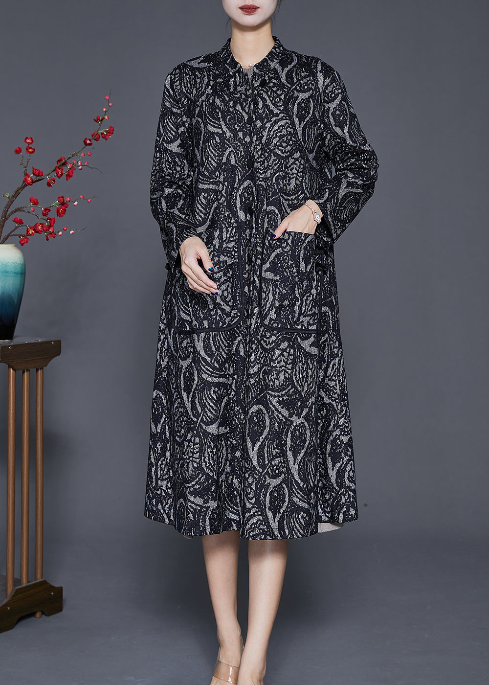 Drune | Schwarze Übergroße Druck Baumwoll-Trenchcoats